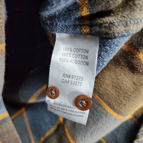Fox Plaid Long Sleeve Flannel Shirt Mens Size L Blue Brown Gold - Picture 10 of 16